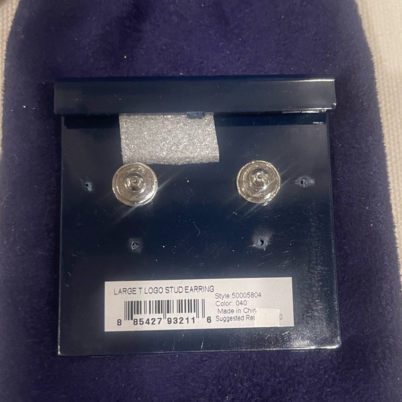 Tory Burch NWT Large T Logo Stud Earrings Silver - Picture 2 of 3